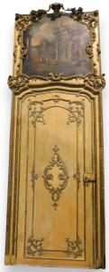 PTL492 - Porta laqueada, decorações douradas, com moldura e sobreporta, época de 1600, medidas cm L 112 x A 246